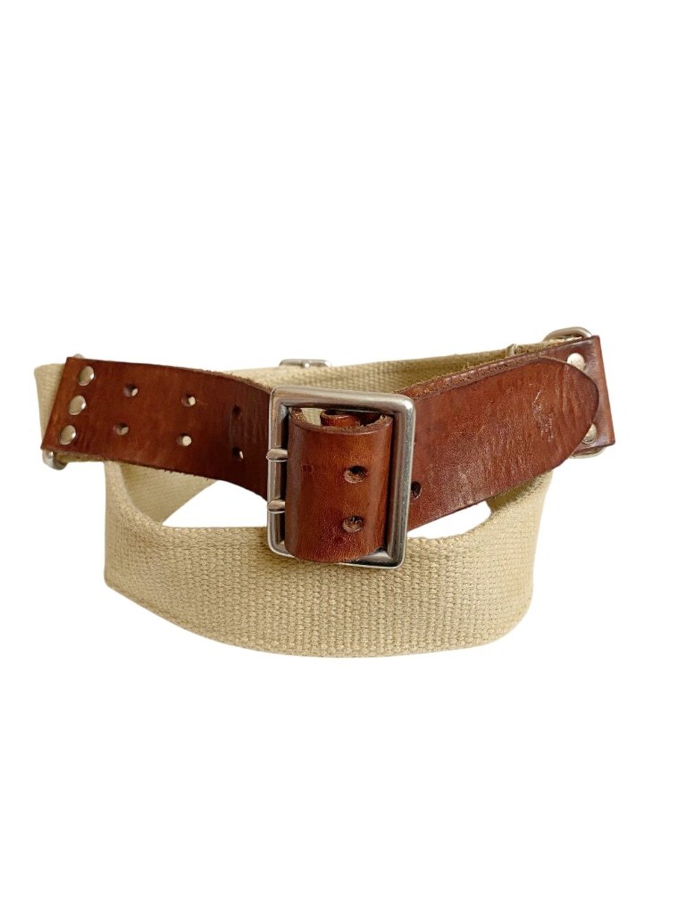 Polo Ralph Lauren Preppy Canvas Belt Studded Leather - Adjustable - 38/95 - Picture 2 of 4